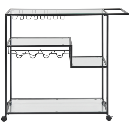 Kitchen Trolley Black Iron Glass 86 x 40cm Brakes Bottle Rack