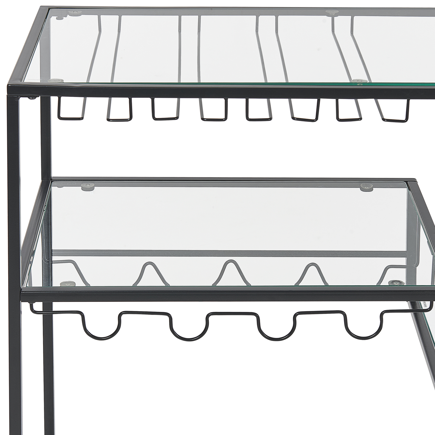 Kitchen Trolley Black Iron Glass 86 x 40cm Brakes Bottle Rack