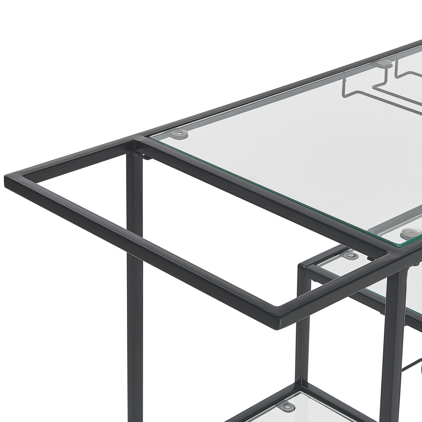 Kitchen Trolley Black Iron Glass 86 x 40cm Brakes Bottle Rack