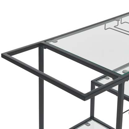 Kitchen Trolley Black Iron Glass 86 x 40cm Brakes Bottle Rack