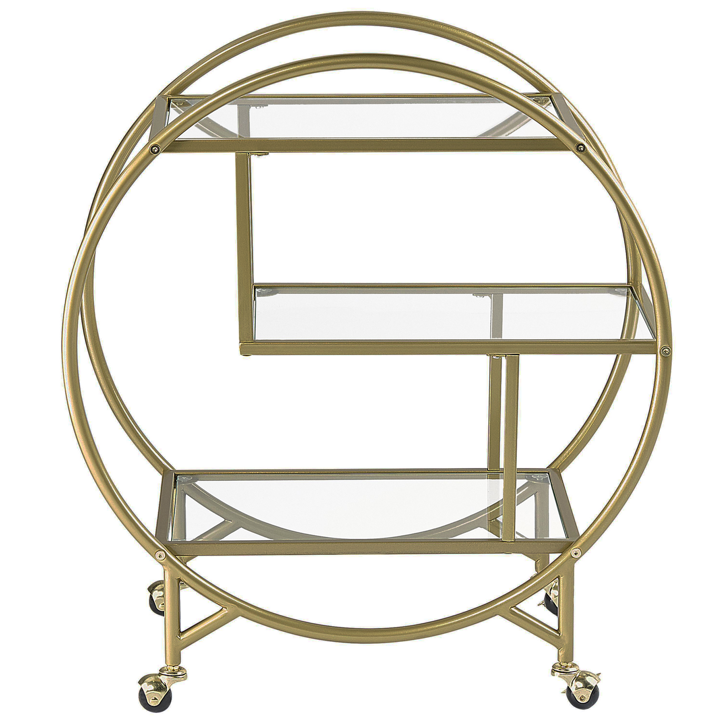 Kitchen Trolley Gold Metal Glass 50 x 34cm Open Storage Wheels
