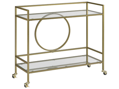 Kitchen Trolley Gold Metal Glass 75 x 45cm Open Storage Wheels