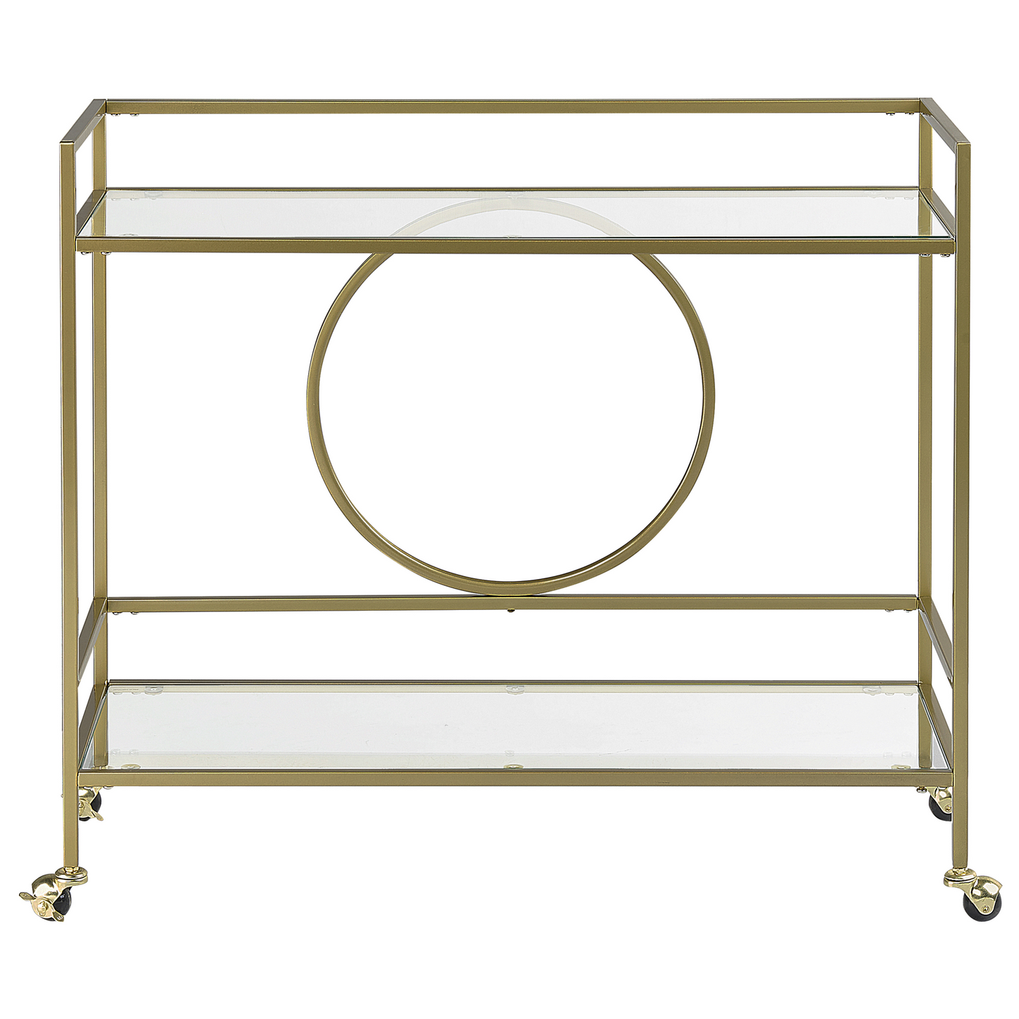 Kitchen Trolley Gold Metal Glass 75 x 45cm Open Storage Wheels