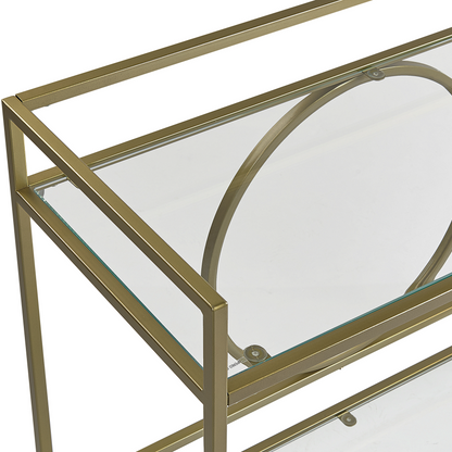 Kitchen Trolley Gold Metal Glass 75 x 45cm Open Storage Wheels