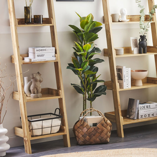 Five Tier Ladder Bookcase Light Brown Wood