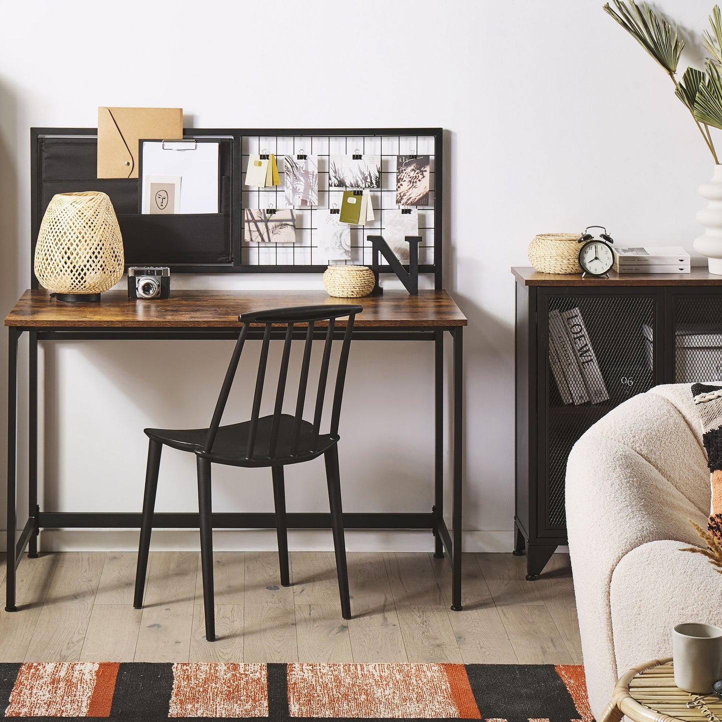 Desk Black With Dark Wood Top And Memo Board 60 x 118cm For Modern Home Office