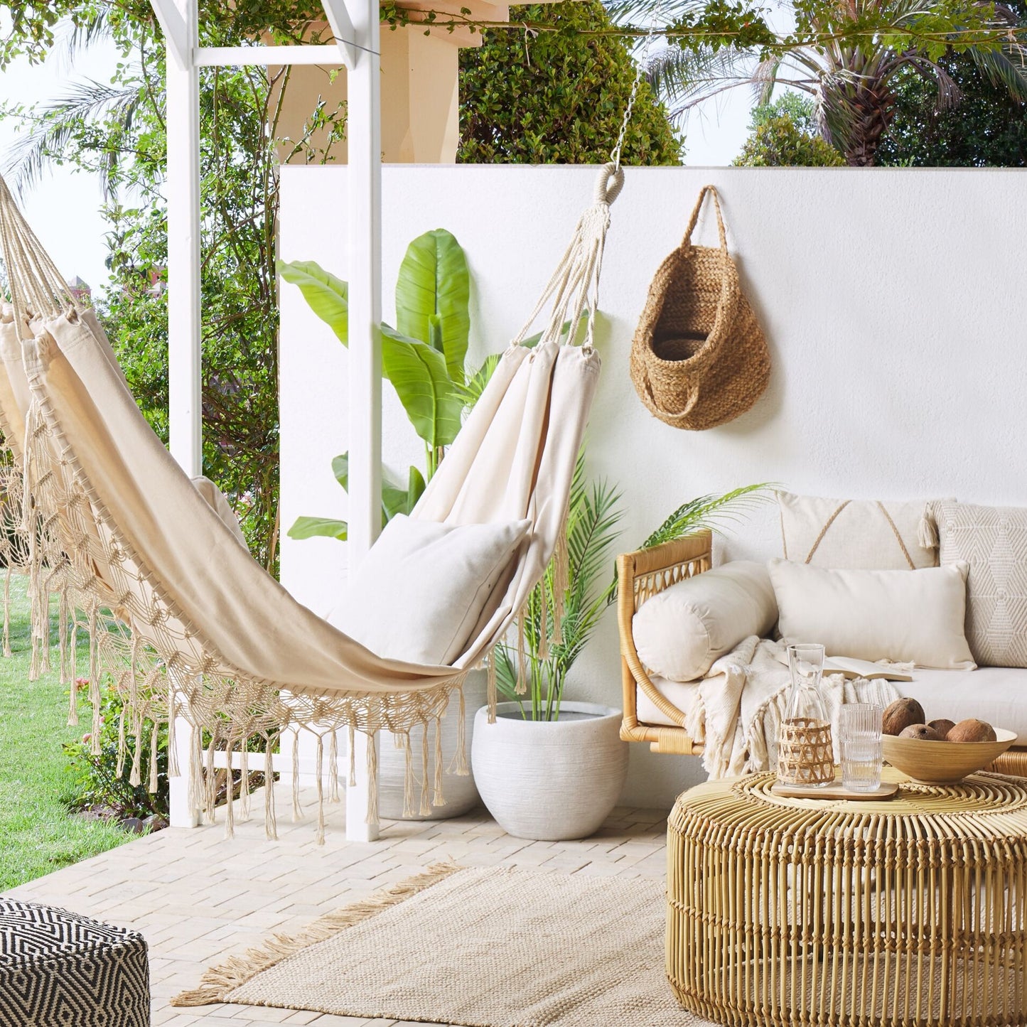 Garden Hammock Beige Cotton Polyester Swing Seat Boho Style