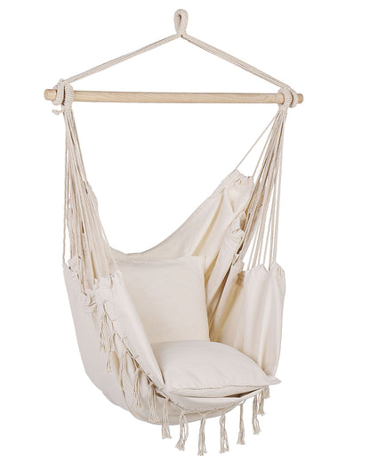 Hanging Hammock Chair Beige Cotton Polyester Indoor Outdoor