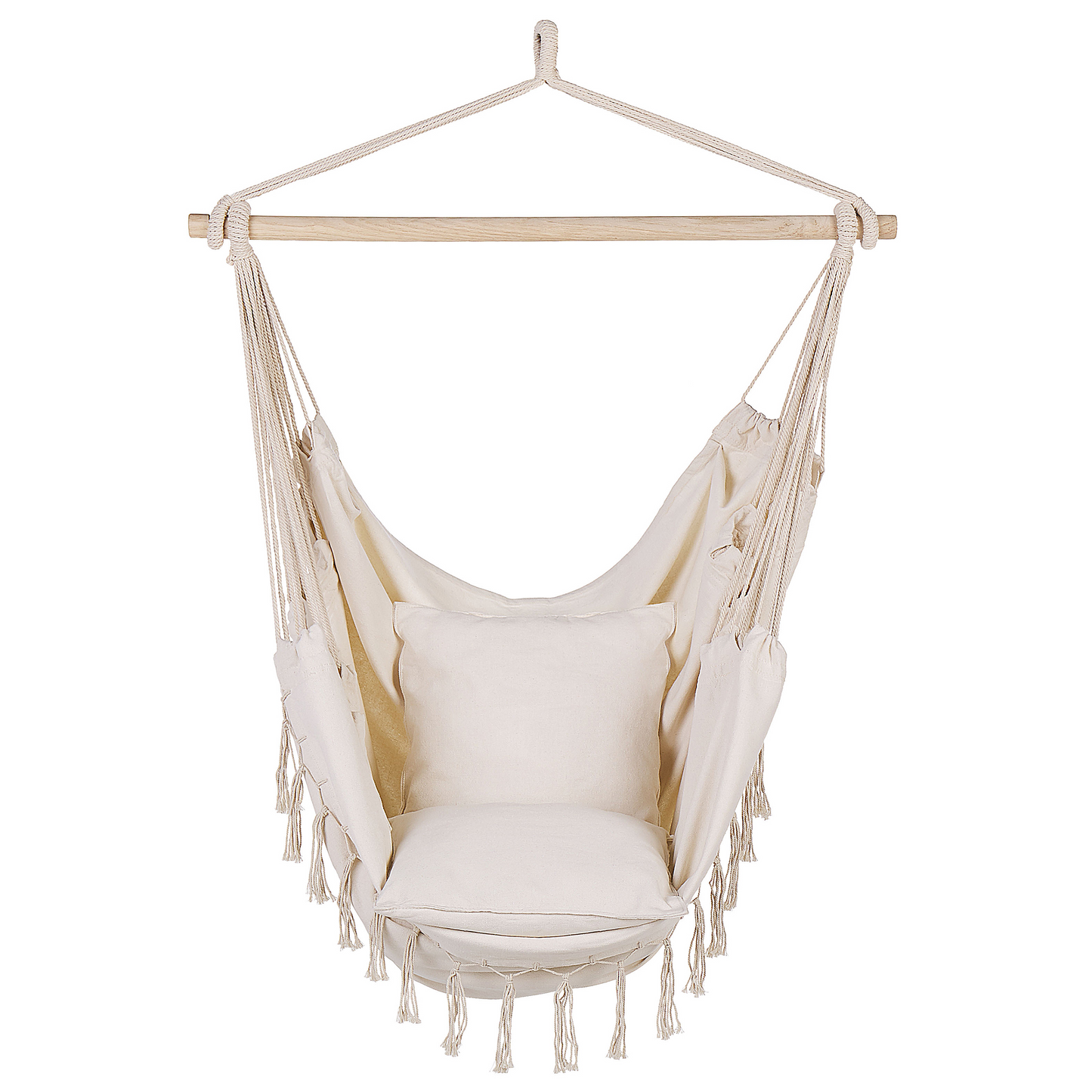 Hanging Hammock Chair Beige Cotton Polyester Indoor Outdoor