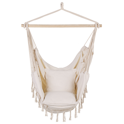 Hanging Hammock Chair Beige Cotton Polyester Indoor Outdoor