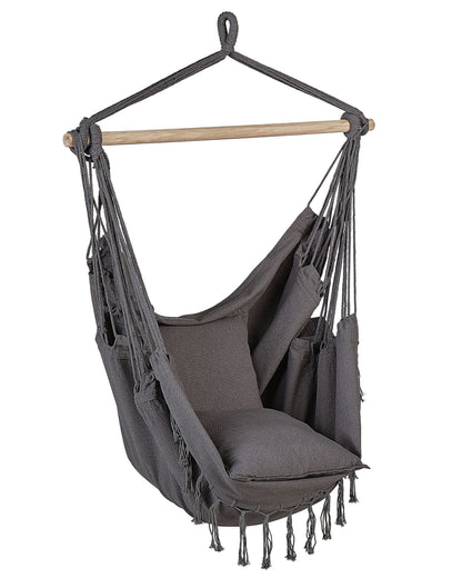 Hanging Hammock Chair Grey Cotton Polyester Boho Style