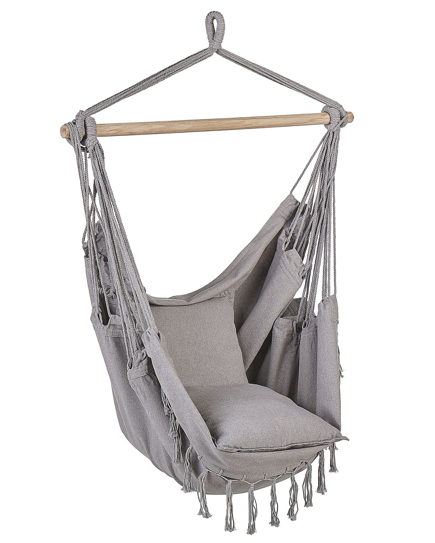 Hanging Hammock Chair Light Grey Cotton Polyester Swing For Indoor Outdoor Boho Style