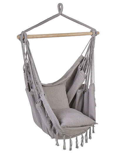 Hanging Hammock Chair Light Grey Cotton Polyester Swing For Indoor Outdoor Boho Style
