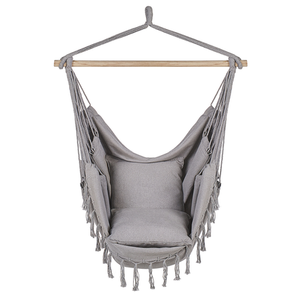 Hanging Hammock Chair Light Grey Cotton Polyester Swing For Indoor Outdoor Boho Style