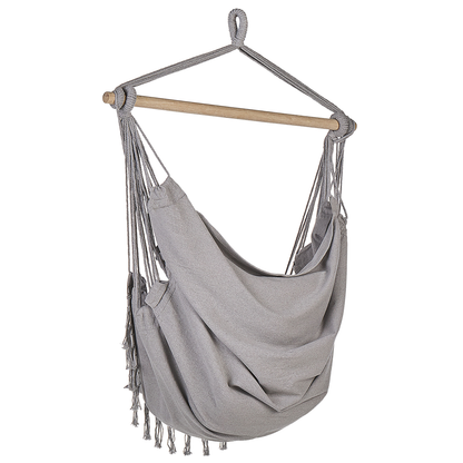 Hanging Hammock Chair Light Grey Cotton Polyester Swing For Indoor Outdoor Boho Style