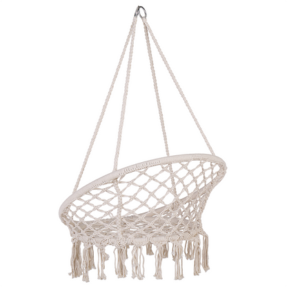 Hanging Chair White Macrame Plaited Seat Indoor Swing