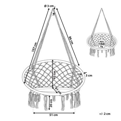 Hanging Chair White Macrame Plaited Seat Indoor Swing