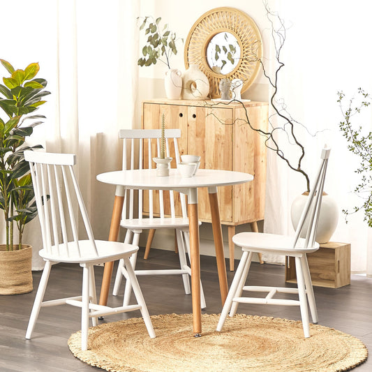 NordicNest Round White MDF Dining Table 80 cm Beech Legs With Caps