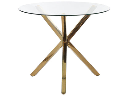 Gold Leg Round Glass Top Dining Table 90cm 4 Seater Modern