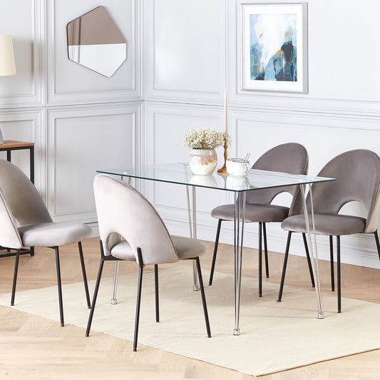 Silver Tempered Glass Dining Table 120 x 70cm 4 Person