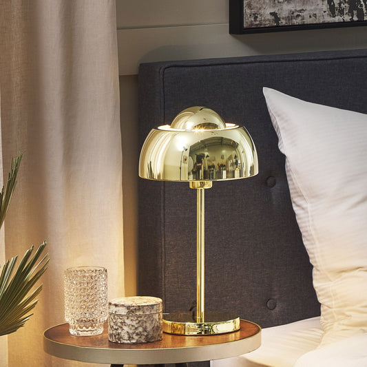 Bedside Table Lamp Glam Gold Dome Shade With Round Base