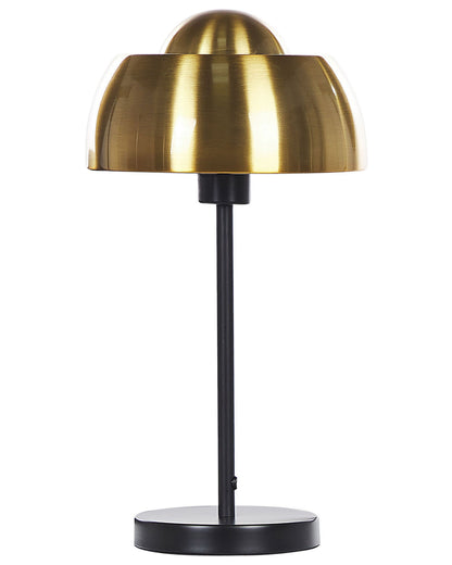 Glam Table Lamp Gold With Black Metal Round Base Dome Shade Reading Light For Bedroom Living Room