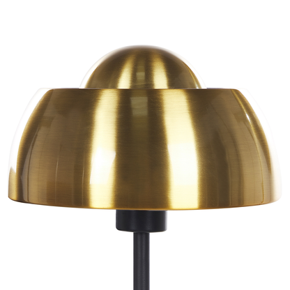 Glam Table Lamp Gold With Black Metal Round Base Dome Shade Reading Light For Bedroom Living Room