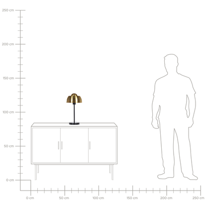 Glam Table Lamp Gold With Black Metal Round Base Dome Shade Reading Light For Bedroom Living Room
