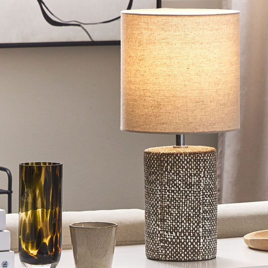 Table Lamp Brown Ceramic Base Handmade Fabric Shade