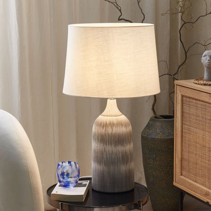 Scandi Grey Textured Ceramic Base Table Lamp 66cm White Shade