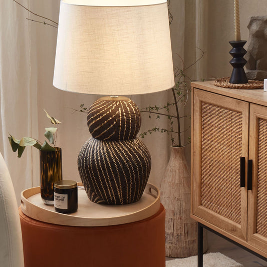 Table Lamp Black Ceramic Base 63cm White Fabric Shade