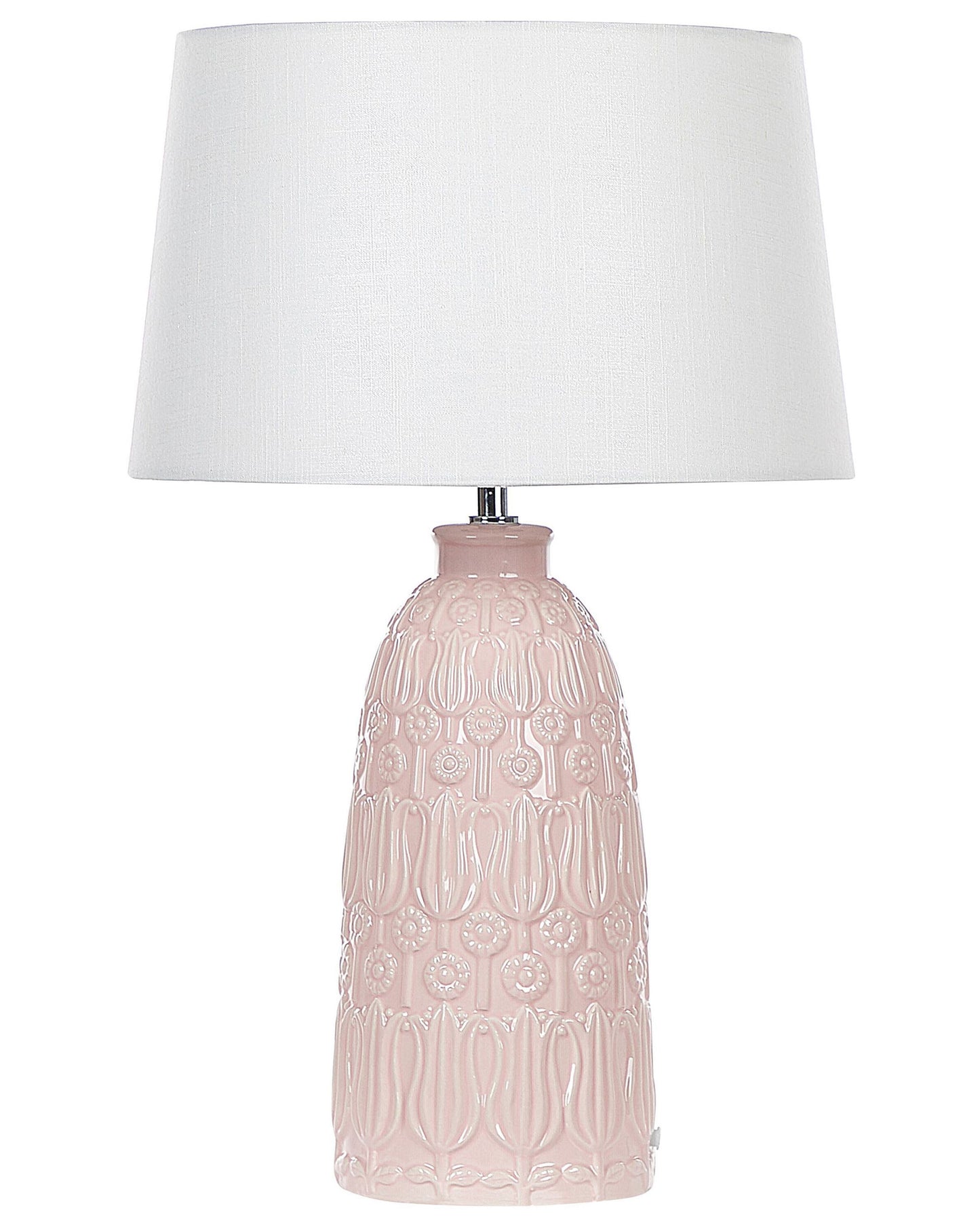 Pink Ceramic Table Lamp With Floral Carved Base