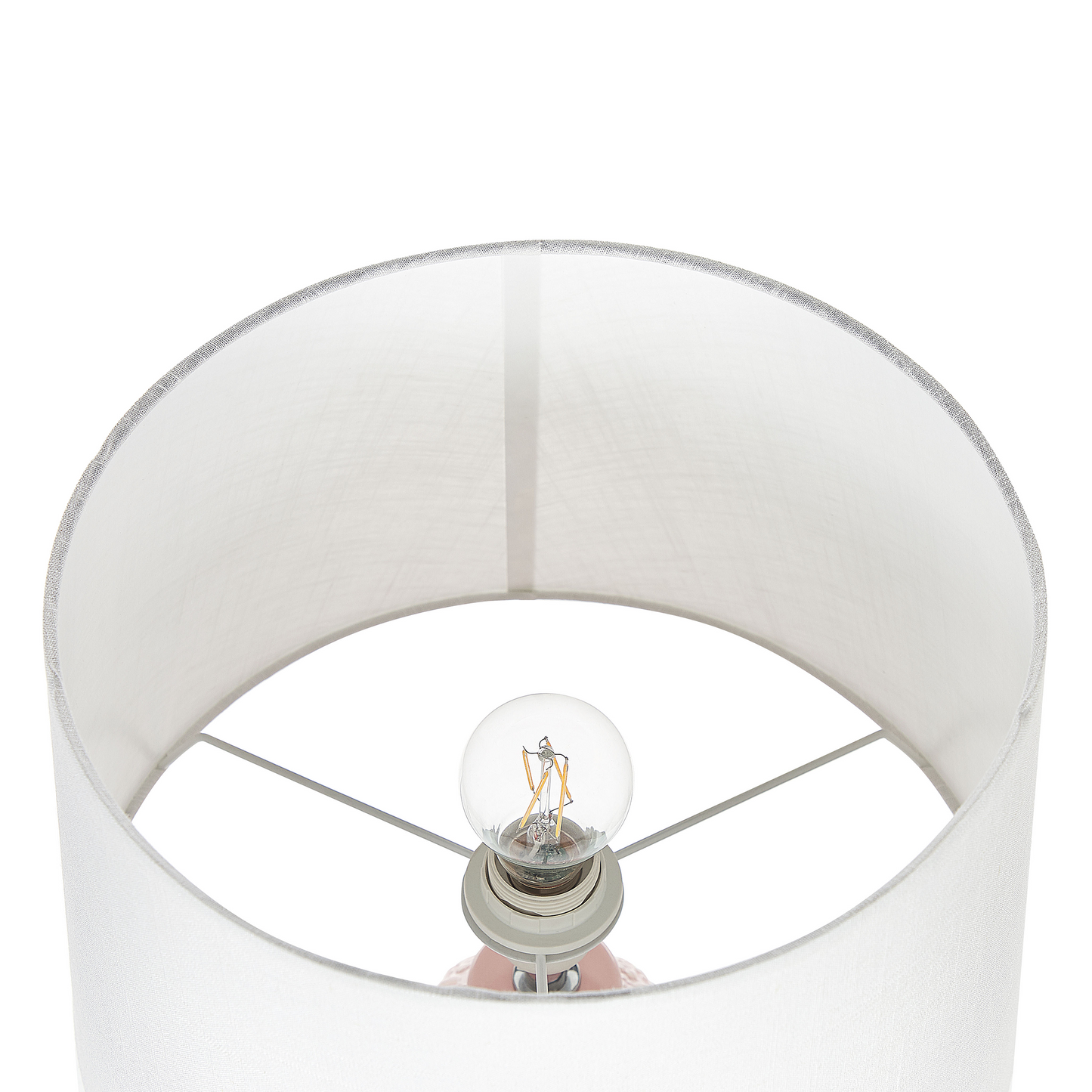 Pink Ceramic Table Lamp With Floral Carved Base