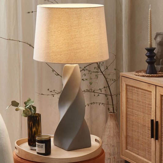 Grey Ceramic Table Lamp With White Fabric Shade 71cm Bedside Light Elegant Decor
