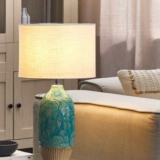 Turquoise Ceramic Table Lamp With Adorned Base