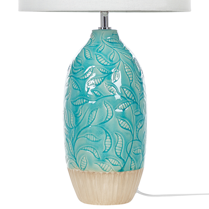 Turquoise Ceramic Table Lamp With Adorned Base