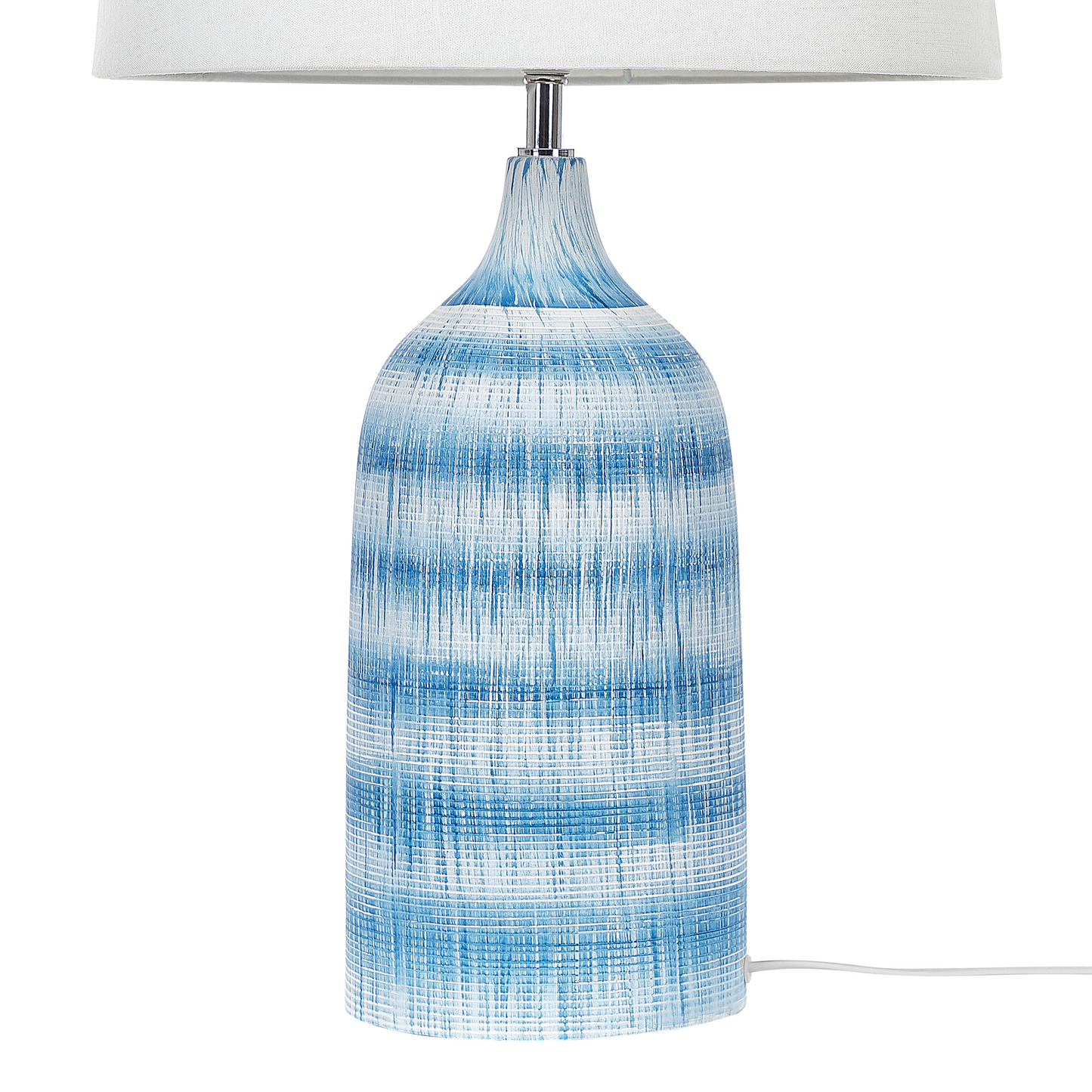 Blue Ceramic Base Table Lamp With White Fabric Shade 66cm Classic Bedside Light