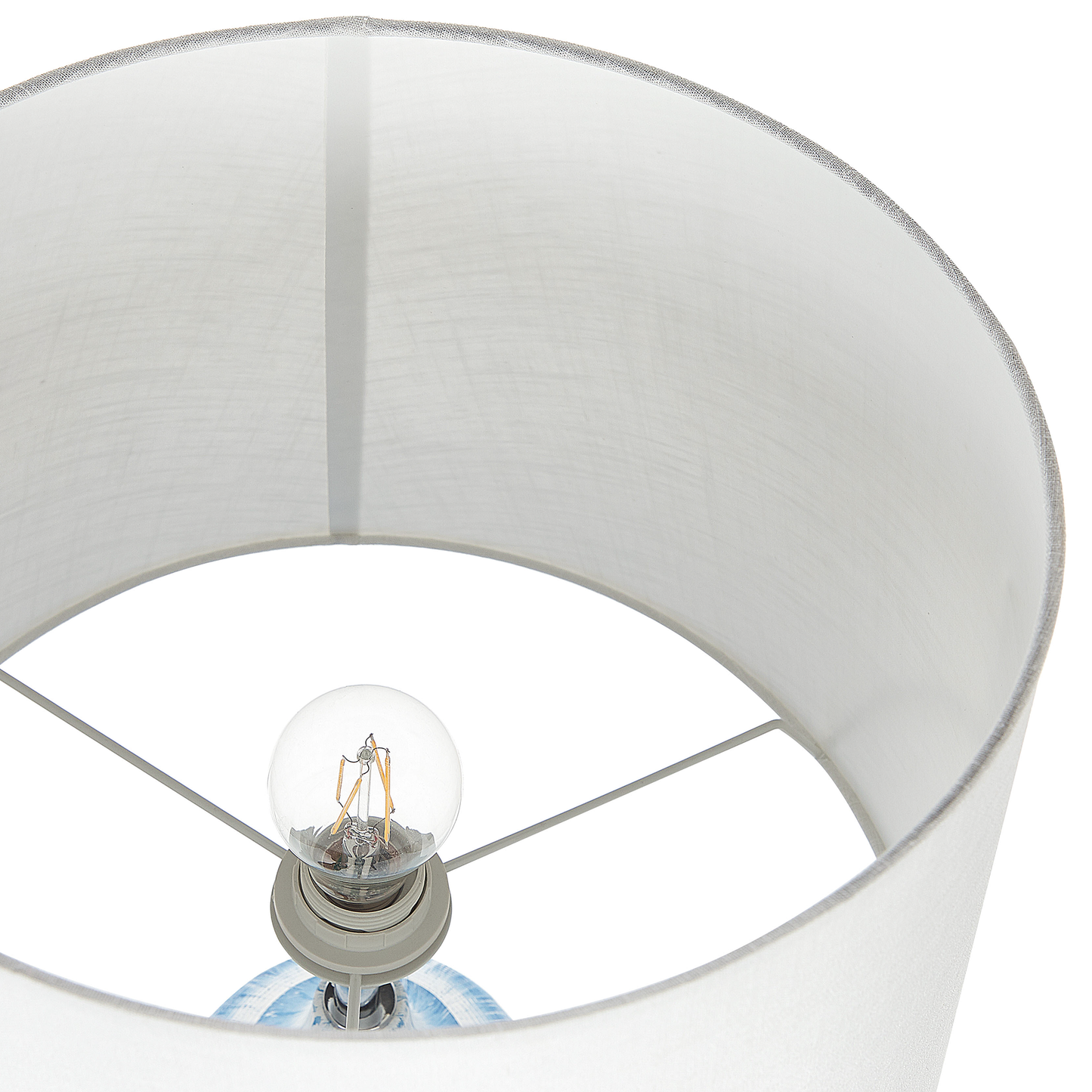 Blue Ceramic Base Table Lamp With White Fabric Shade 66cm Classic Bedside Light