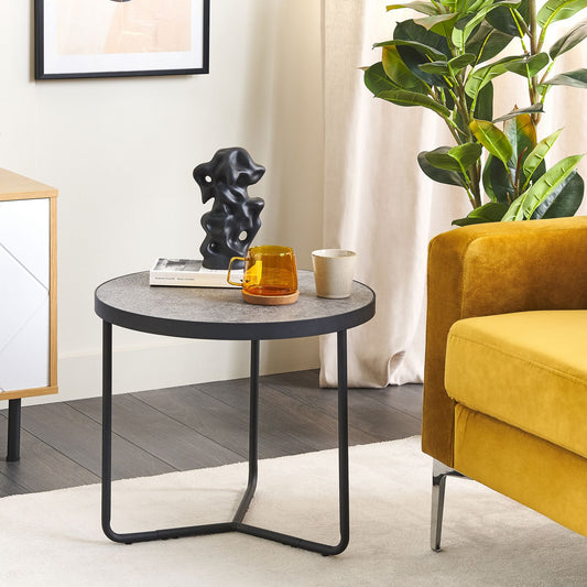 Small Concrete Round Coffee Table With Black Metal Legs
