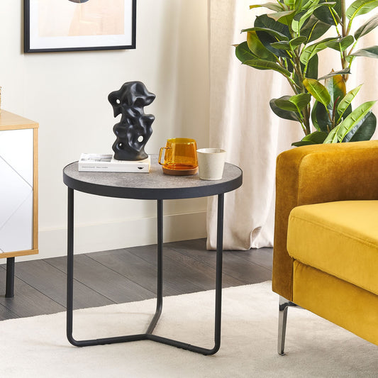 Concrete Effect Coffee Table With Black Metal Legs 50cm