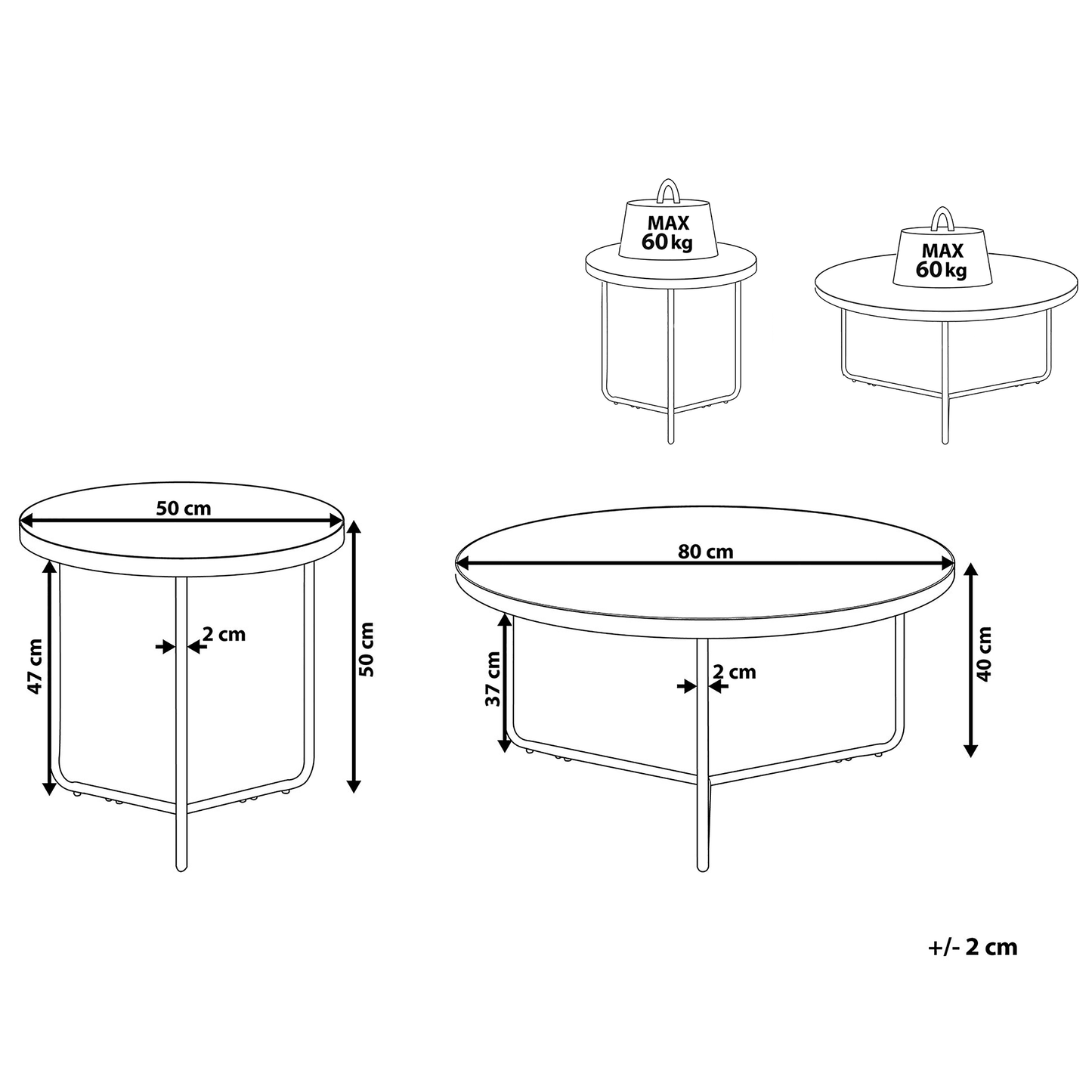Round Concrete Coffee Tables Two Medium Large Black Legs