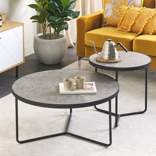 Round Concrete Coffee Tables Two Medium Large Black Legs