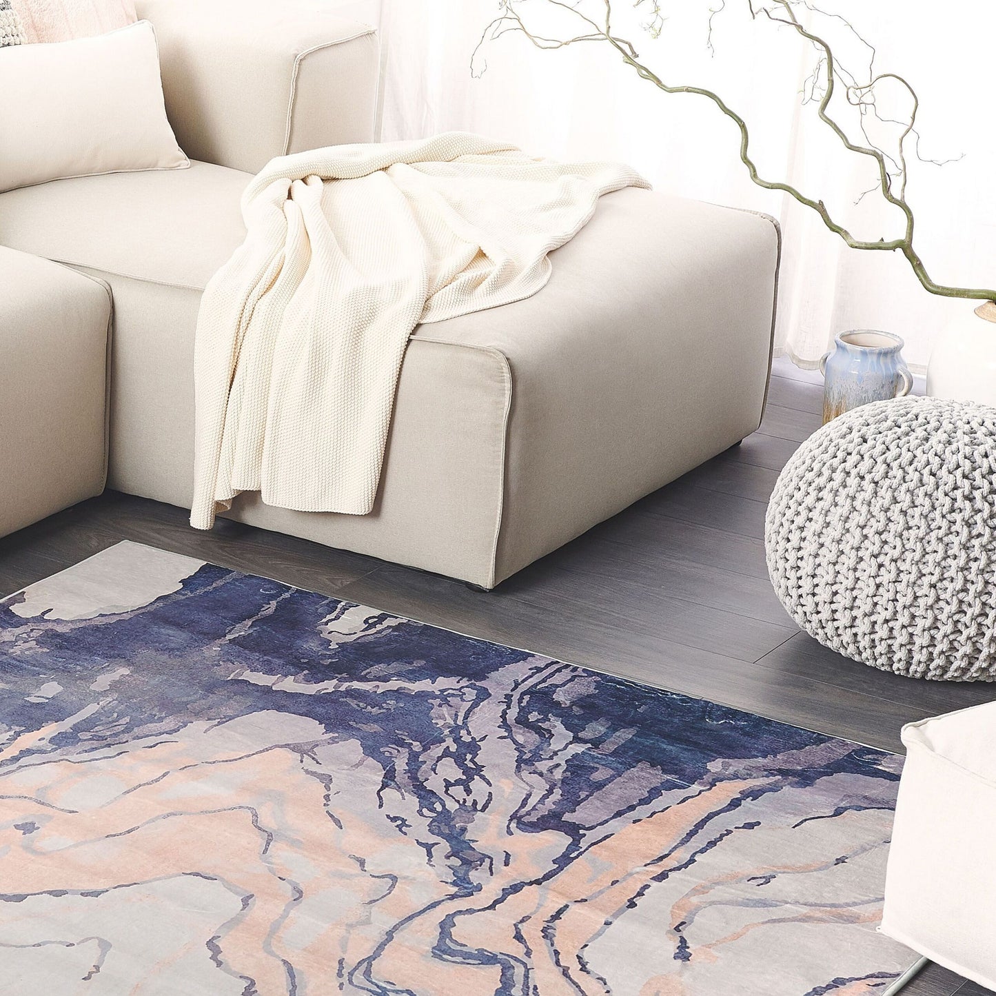 Abstract Beige Blue Area Rug 160 x 230cm Non Slip