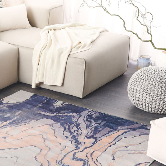 Abstract Beige Blue Area Rug 160 x 230cm Non Slip