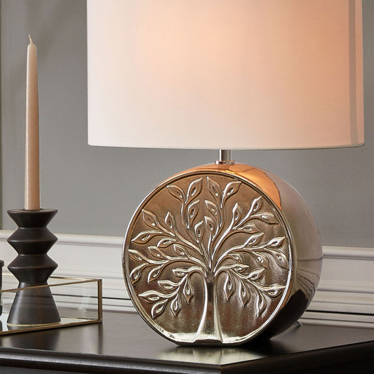 Table Lamp Silver Ceramic 49cm Tree Motif Glossy Finish