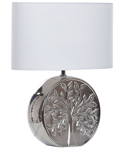 Table Lamp Silver Ceramic 49cm Tree Motif Glossy Finish