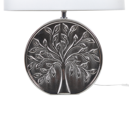 Table Lamp Silver Ceramic 49cm Tree Motif Glossy Finish
