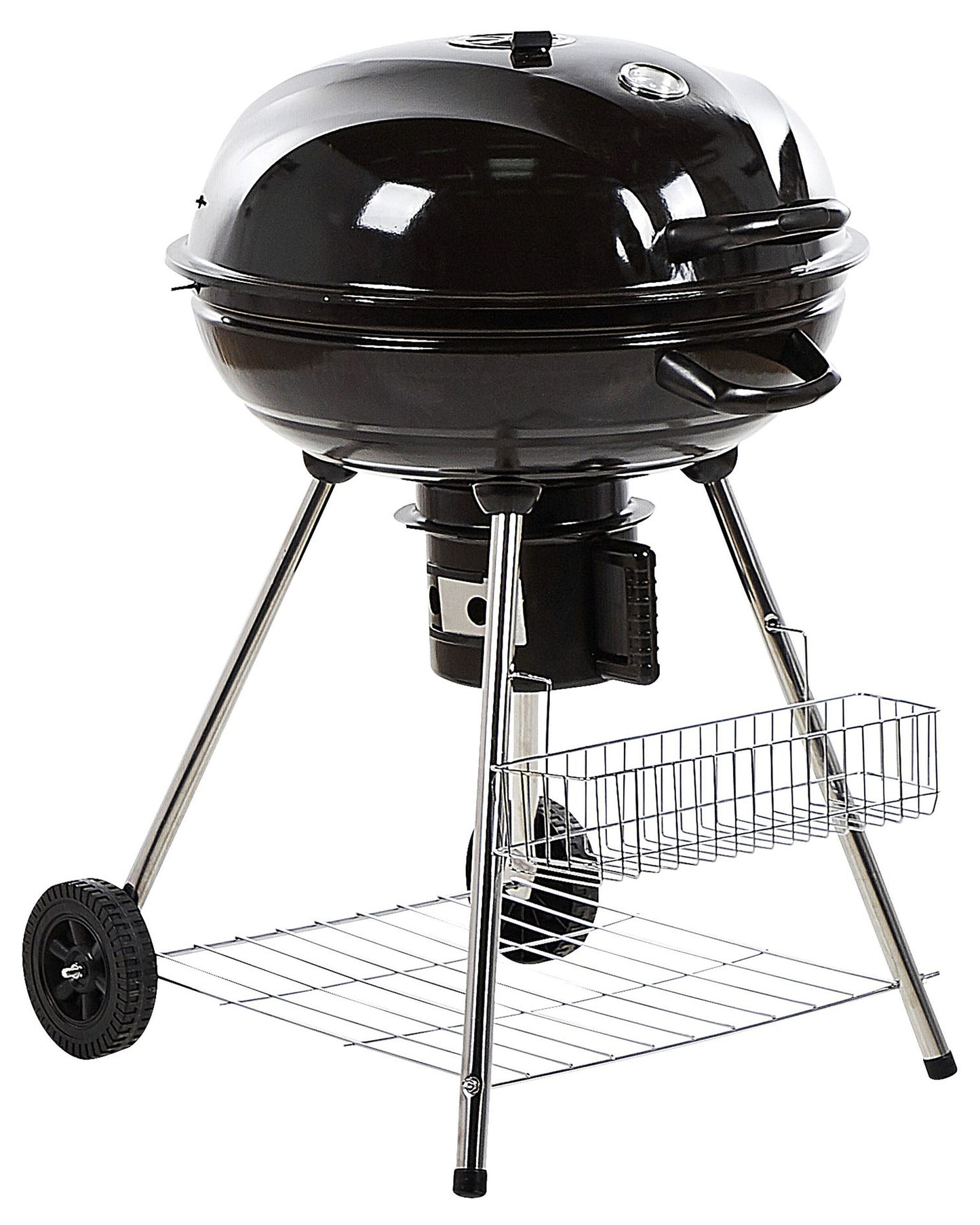 Charcoal BBQ Grill Black Steel With Lid And Wheels