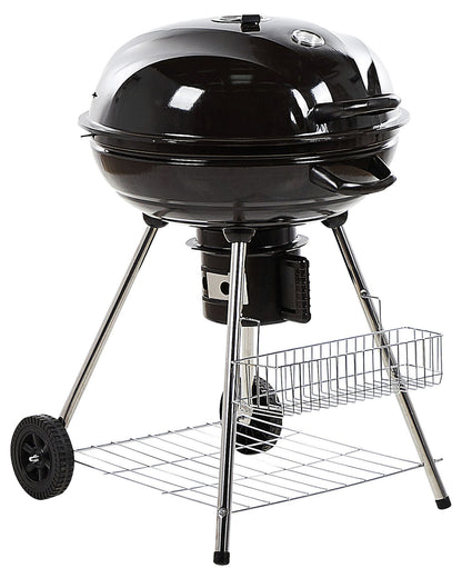 Charcoal BBQ Grill Black Steel With Lid And Wheels