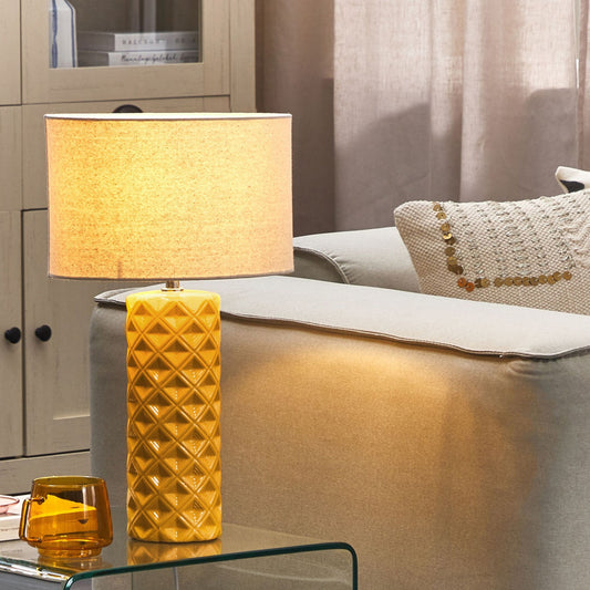 Table Lamp 49cm Yellow Ceramic Geometric Pattern Beige Shade